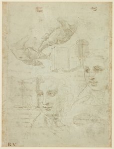 Recto: Twee hoofden en andere studies. Verso: Ruwe schets van het sonnet "Come non podde dir"